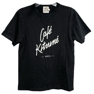 Maison Kitsune Cafe Paris Logo Tee Size Small Black Spell Out Cotton Unisex Top